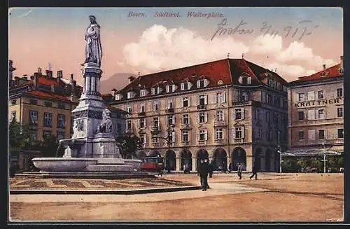 AK Bozen /Südtirol, Walterplatz mit Strassenbahn