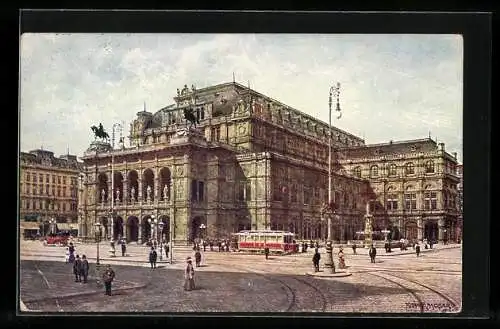 Künstler-AK Richard Moser: Wien, Strassenbahn vor der Staatsoper