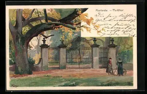 Künstler-AK Heinrich Kley: Karlsruhe - Parkthor