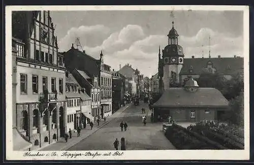 AK Glauchau i. Sa., Leipziger-Strasse mit Post