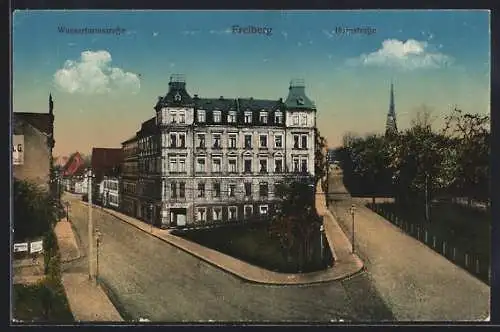 AK Freiberg / Sachsen, Strassengabelung mit Hornstrasse und Wasserturmstrasse