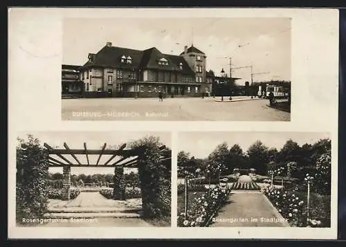 AK Duisburg-Meiderich, Bahnhof, Rosengarten im Stadtpark