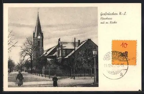 AK Grossräschen /N.-L., Pfarrhaus mit ev. Kirche