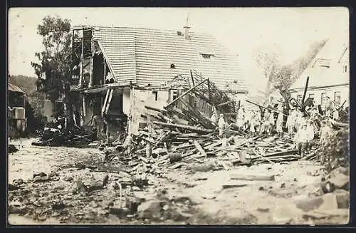 Foto-AK Wilsdruff, Zerstörte Häuser nach dem Unwetter