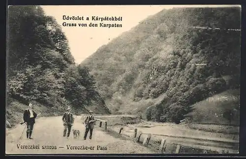 AK Vereczke-er Pass /Karpaten, Wanderergruppe mit Hund