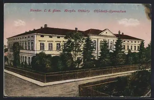 AK Sambor, Elisabeth-Gymnasium mit Strasse aus der Vogelschau