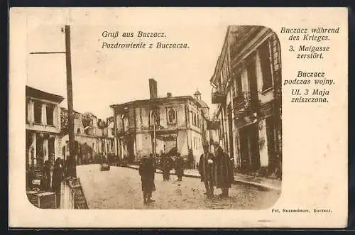 AK Buczacz, 3. Maigasse zerstört, Buczacz während des Krieges