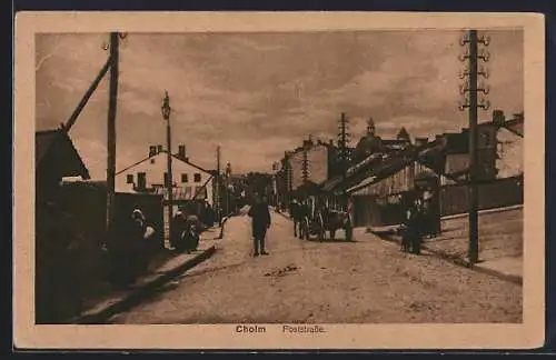 AK Cholm, Poststrasse mit Fuhrwerk und Turmpanorama