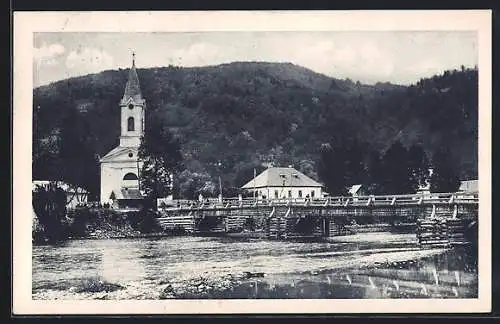 AK Rachov, Ortsansicht mit Kirche