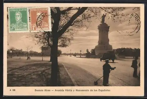 AK Buenos Aires, Avenida Vértiz y Monumento de los Espanoles