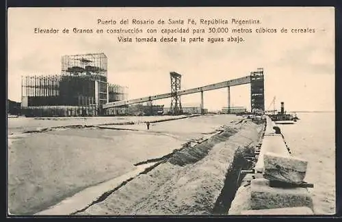 AK Puerto del Rosario de Santa Fé, Elevador de Granos en construcción, Vista tomada desde la parte aguas abajo