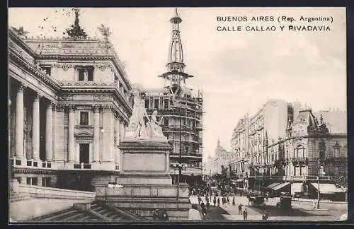 AK Buenos Aires, Calle Callao y Rivadavia, Monumento