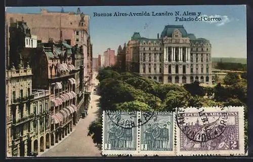 AK Buenos Aires, Avenida Leandor N. Alem y Palacio del Correo