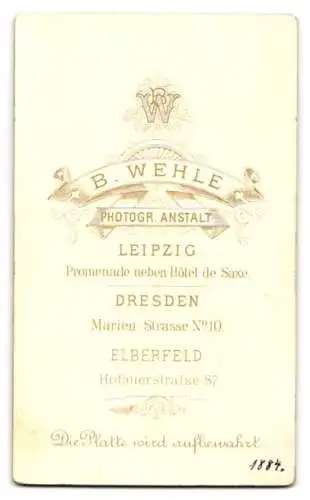 Fotografie B. Wehle, Elberfeld, Hofauerstrasse 87, Porträt eines Mannes mit markantem Schnurrbart