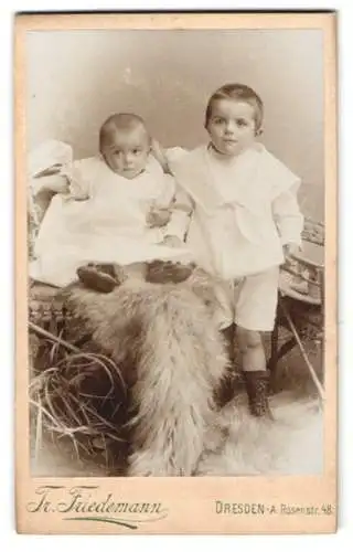 Fotografie Tr. Friedemann, Dresden, Rosenstrasse 48, Zwei Kinder in festlicher Kleidung