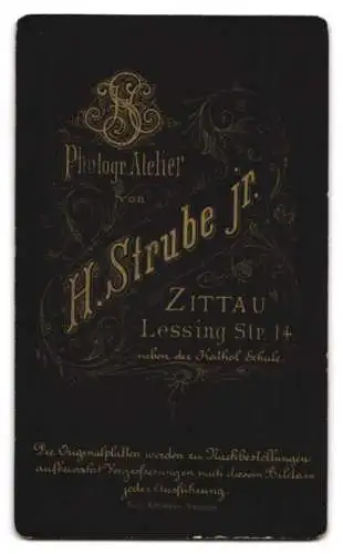 Fotografie H. Strube Jr., Zittau, Lessing Str. 14, Porträt einer Dame seitlich sitzend