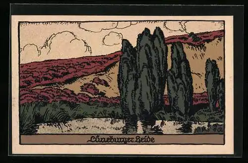 Steindruck-AK Naturlandschaft in der Lüneburger Heide