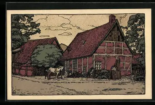 Steindruck-AK Fallingbostel /Lüneburger Heide, Alte Schmiede