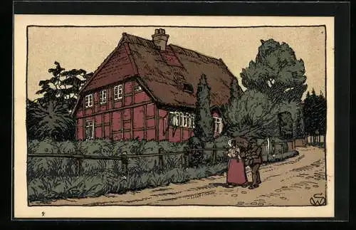 Steindruck-AK Lüneburg /Lüneburger Heide, Altes Schulhaus