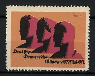 Reklamemarke München, Deutsche Gewerbeschau 1922, Messelogo Männer-Portraits