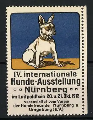 Reklamemarke Nürnberg, IV. Internat. Hunde-Ausstellung 1912, sitzender Hund