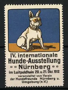 Reklamemarke Nürnberg, IV. Internat. Hunde-Ausstellung 1912, sitzender Hund