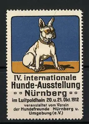 Reklamemarke Nürnberg, IV. Internat. Hunde-Ausstellung 1912, sitzender Hund