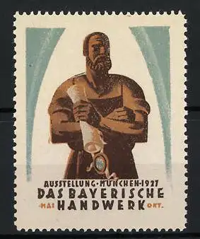 Reklamemarke München, Ausstellung Das bayerische Handwerk 1927, Schmied mit Schriftrolle