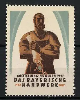 Reklamemarke München, Ausstellung Das bayerische Handwerk 1927, Schmied mit Schriftrolle