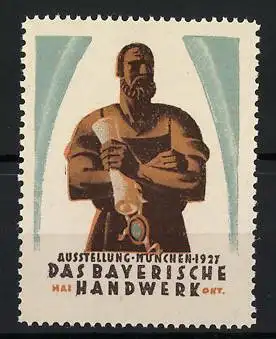 Reklamemarke München, Ausstellung Das bayerische Handwerk 1927, Schmied mit Schriftrolle