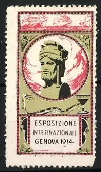 Reklamemarke Genova, Esposizione Internationale 1914, Schlange mit Kelch, Statue