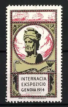 Reklamemarke Genova, Esposizione Internationale 1914, Schlange mit Kelch, Statue