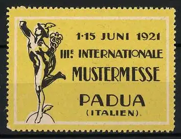 Reklamemarke Padua, III. Internationale Mustermesse 1921, Hermes-Standbild