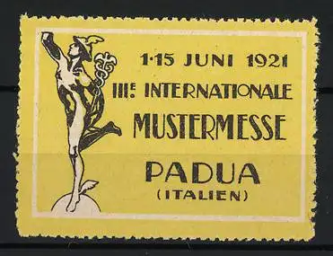 Reklamemarke Padua, III. Internationale Mustermesse 1921, Hermes-Standbild