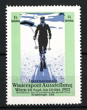 Reklamemarke Wien, Intern. Wintersport-Ausstellung 1912, Skiläufer