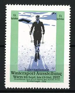 Reklamemarke Wien, Intern. Wintersport-Ausstellung 1912, Skiläufer