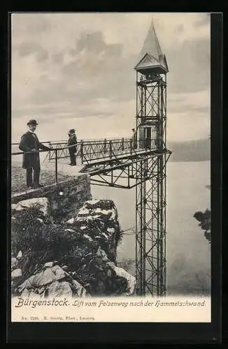 AK Bürgenstock, Lift vom Felsenweg nach der Hammetschwand