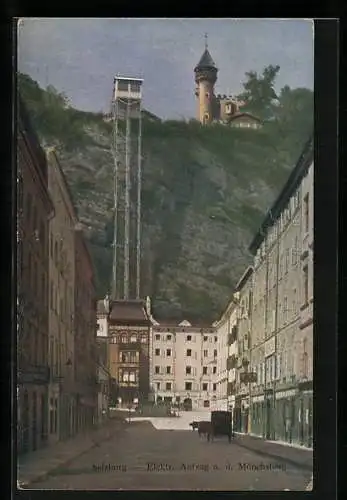 AK Salzburg, Blick auf den elektr. Aufzug a. d. Mönchsberg