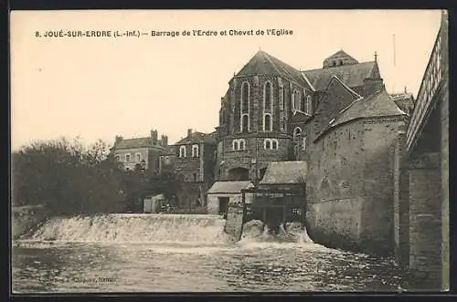 AK Joué-sur-Erdre, Barrage de l`Erdre et Chevet de l`Église