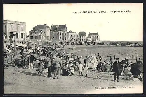 AK Le Croisic, Plage de Port-Lin avec baigneurs et maisons en bord de mer