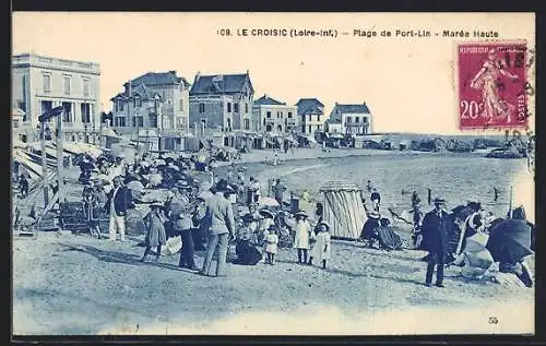 AK Le Croisic, Plage de Port-Lin à marée haute avec baigneurs et promeneurs