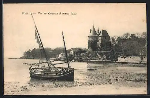 AK Pornic, Vue du Château à marée basse