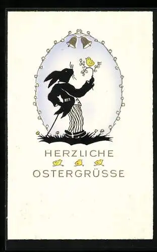 AK Osterhase im Anzug mit einem Osterküken