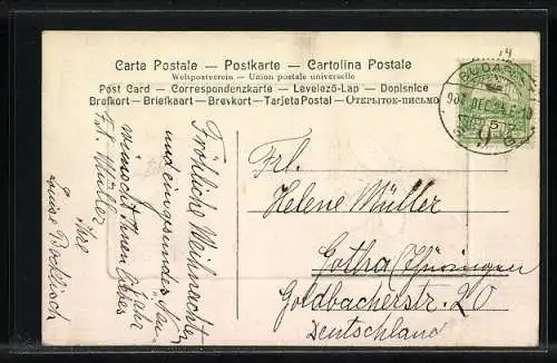 Präge-AK Weihnachtsgruss mit Tannenzweig und Zapfen