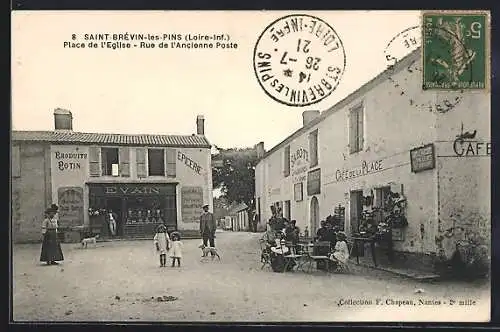 AK Saint-Brévin-les-Pins, Place de l`Eglise, Rue de l`Ancienne Poste, Café de la Place