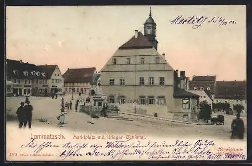 AK Lommatzsch, Marktplatz mit Krieger-Denkmal