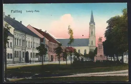 AK Plattling, Ludwig-Platz und Kirche