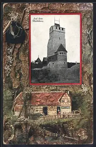 AK Moritzberg / Aussichtsturm, Auf dem Moritzberg, Passepartout