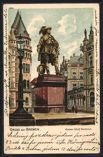 Lithographie Bremen, Gutav Adolf Denkmal