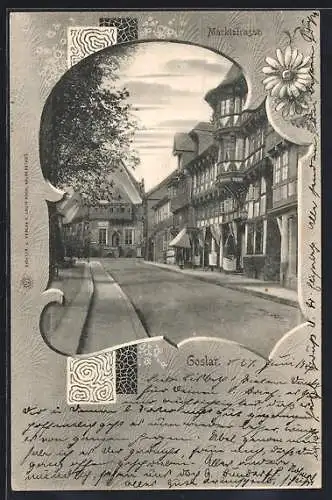 AK Goslar, Marktstrasse mit Hotel-Restaurant, im Passepartout